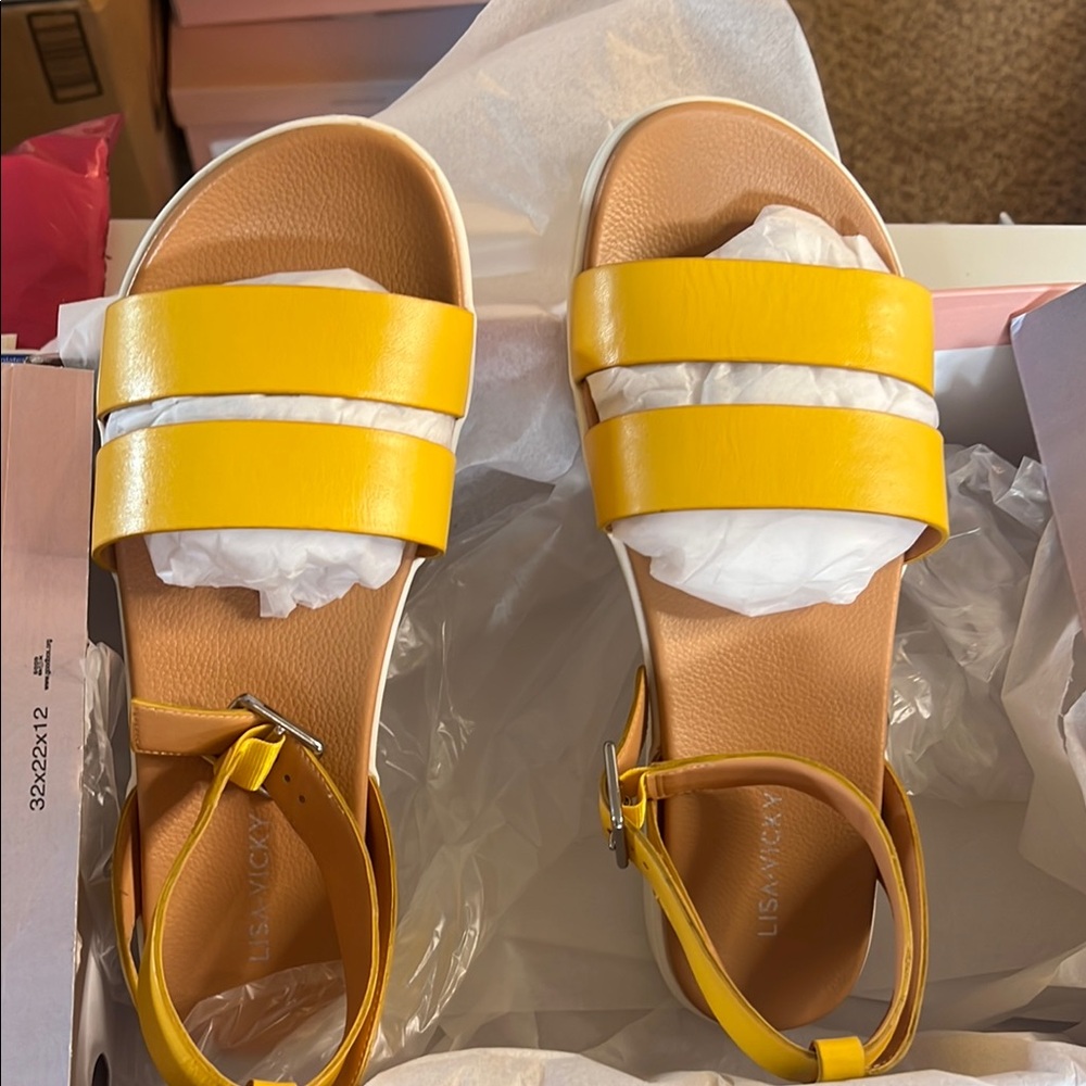 Vibrant Yellow Flat Sandals with Ankle Strap